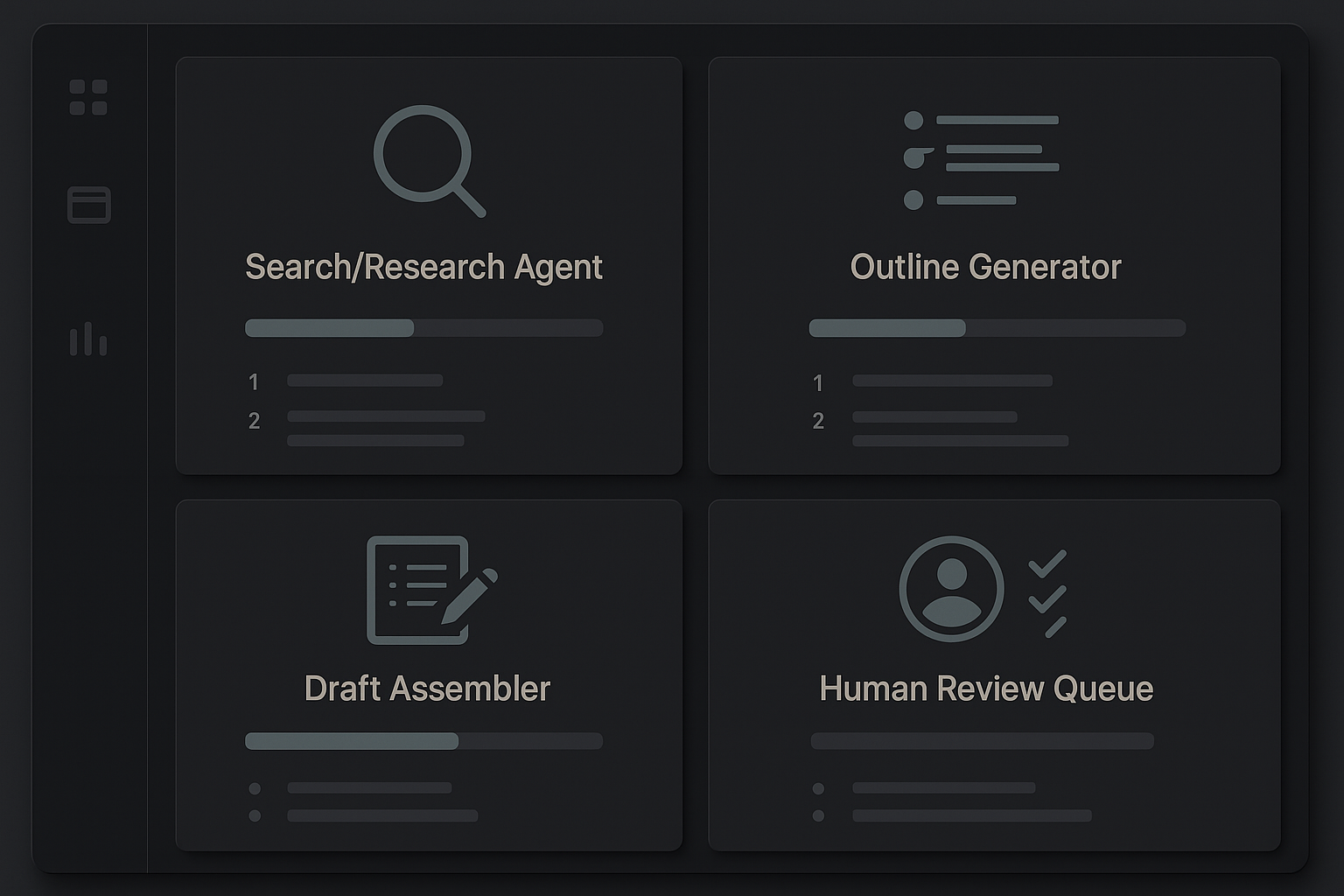 Dashboard showing automated agents coordinating content tasks