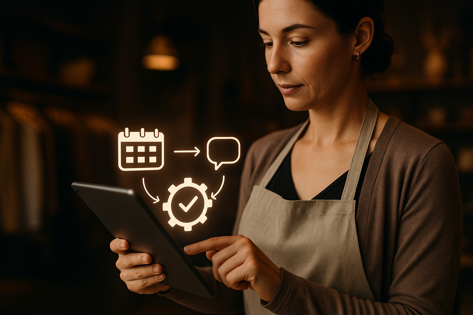 Business owner using a tablet to set up a simple automation