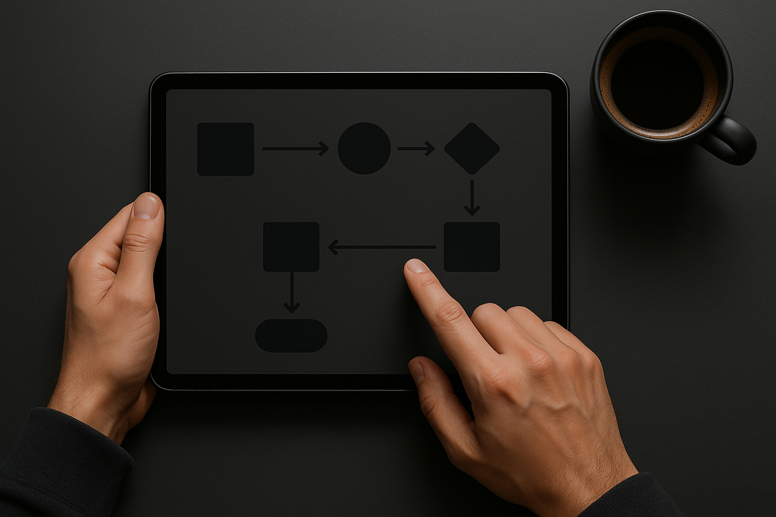 Tablet showing a simple automation workflow board