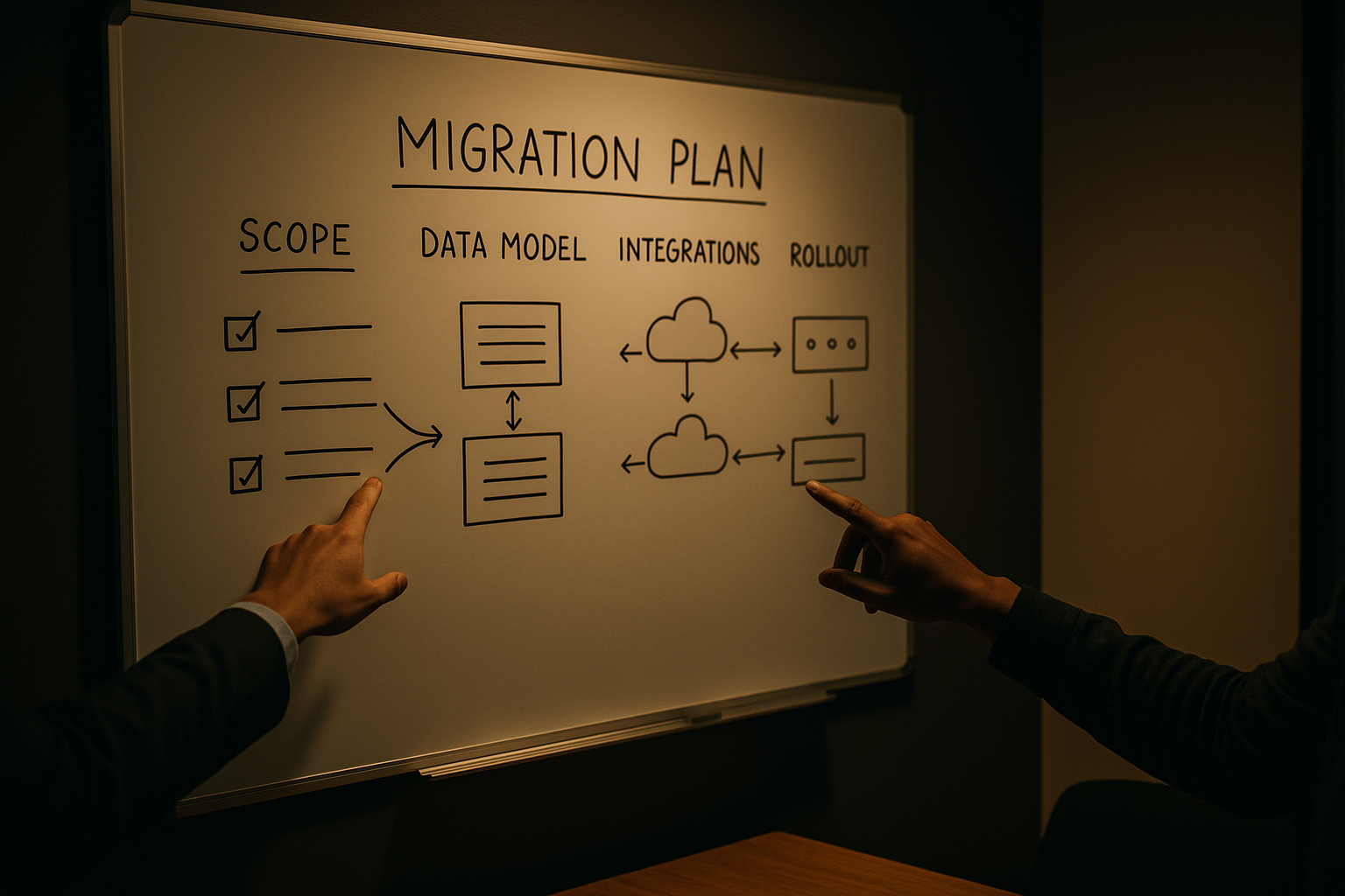 Whiteboard migration plan from spreadsheet to lightweight app