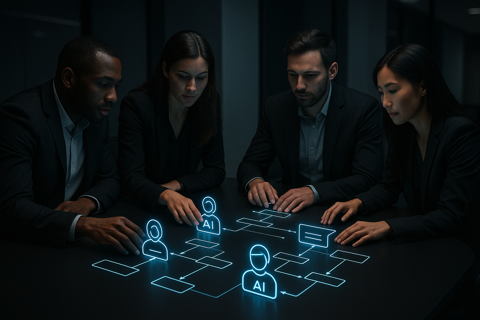 Workflow with human and AI agents collaborating