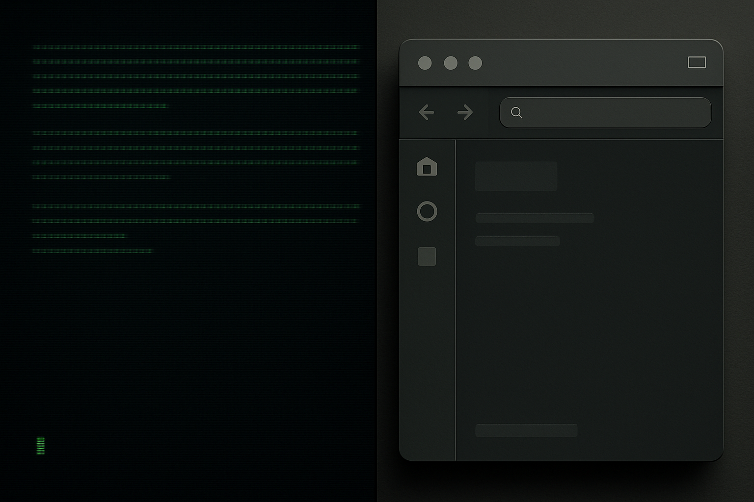 Split view of a vintage terminal and a modern desktop