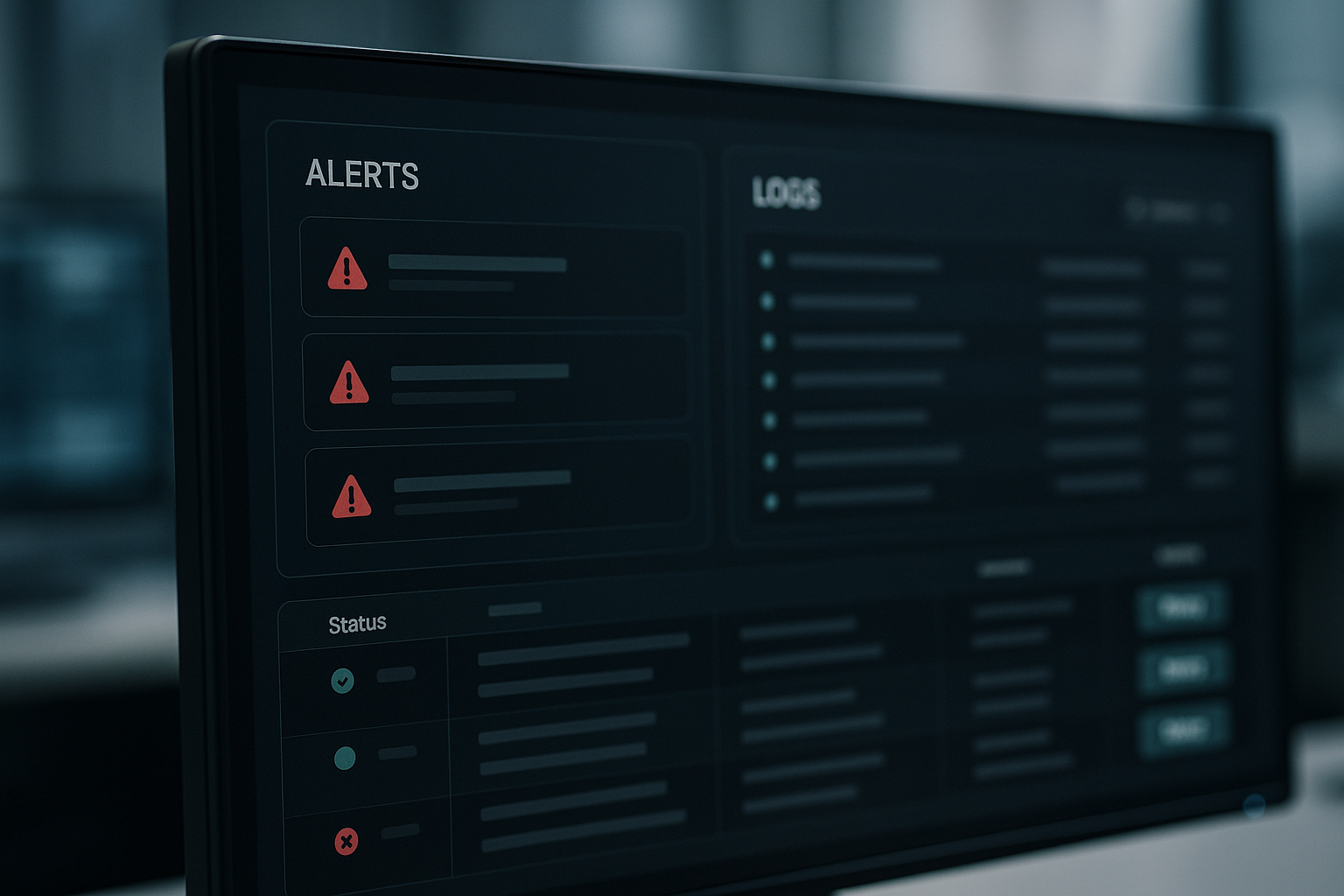 Operations dashboard showing alerts and logs