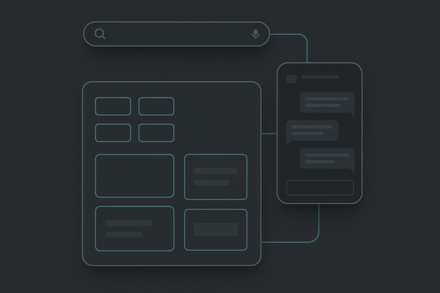 Diagram of interface patterns: unified bar, assistant pane, and action cards