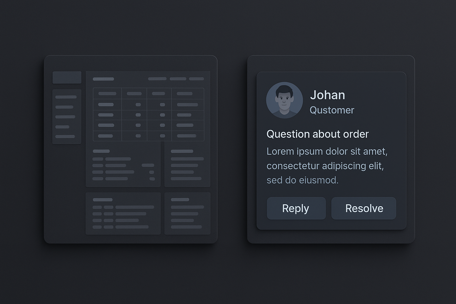 Side-by-side UI comparison of a legacy portal and an agent chat card