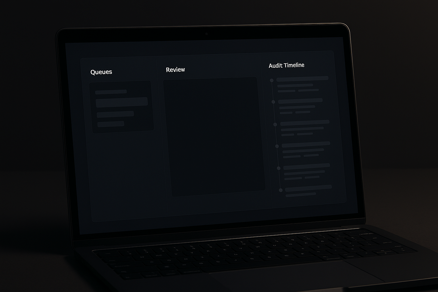 Dashboard with queues and audit trails