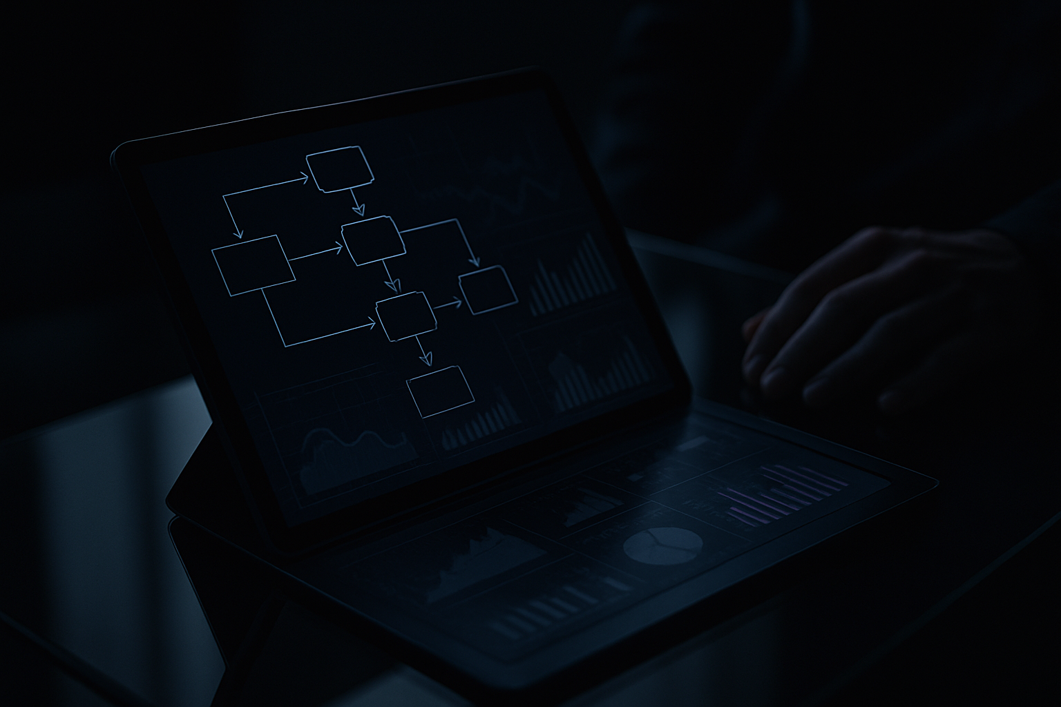 Workflow map overlaid on business dashboard