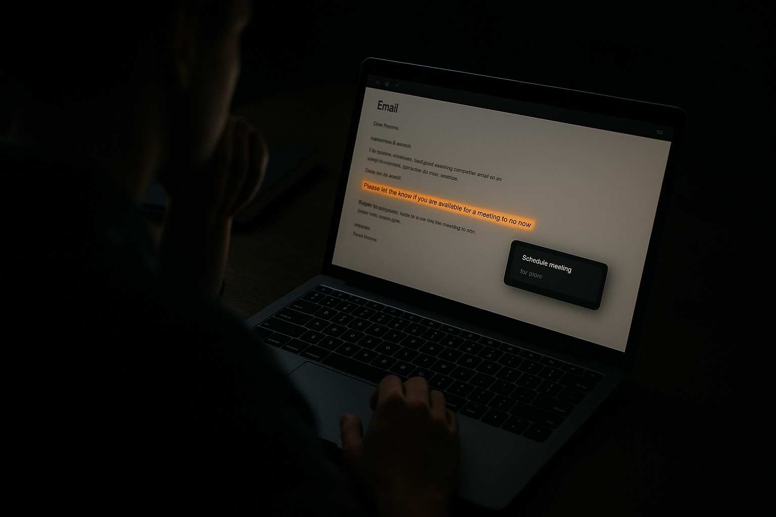 Person reviewing an email with a suggested action highlighted