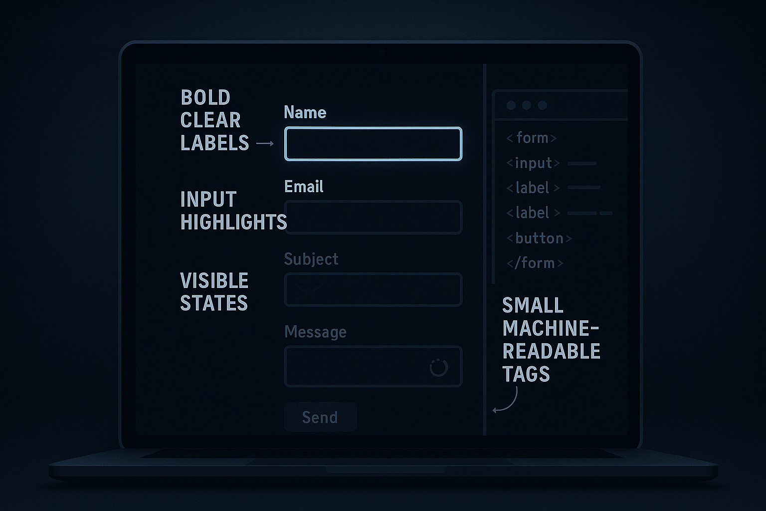 Annotated web form showing clear labels and machine-readable tags